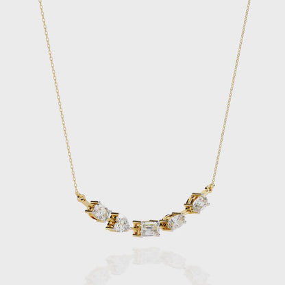 Radiant Mélange – Mixed Shape Lab Diamond Bar Necklace in 14K Gold