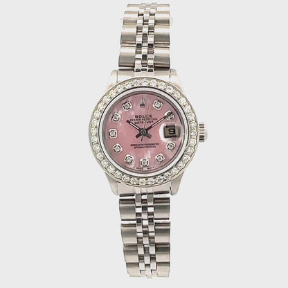 Rolex Datejust Oyster Perpetual Women's Diamond Watch Pink MOP Dial 1.7ct