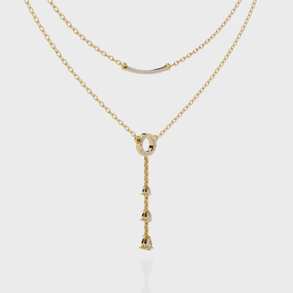 Celestial Dewdrop – Dual Row Pear Diamond Y-Necklace in 14K Gold