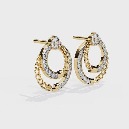 Linked Harmony – Dual-Hoop Lab Diamond Earrings with Chain Detail in 14K Gold