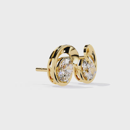 Eclipse Oval – Diamond Stud Earrings with Curved Gold Embrace