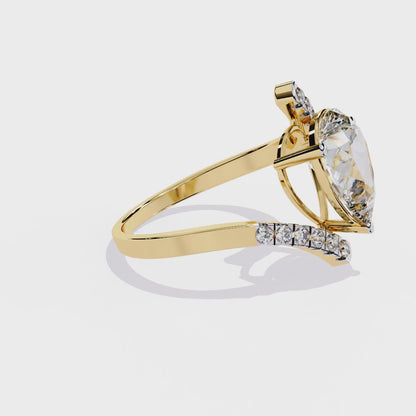 Gracebound – Diamond Pear Solitaire Ring with Curved Pavé Shank in 14K Gold