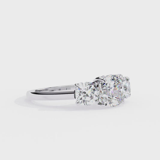 Trinity Regal – Cushion Trio Diamond Ring in 14K Gold