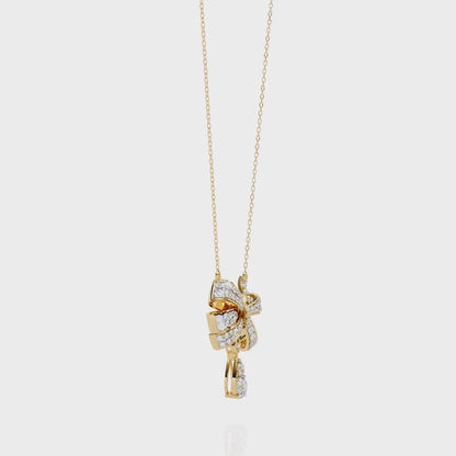 Ribbon Bloom – Diamond Drop Pendant Necklace in 14K Gold