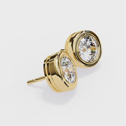 Celestia Dome – Round Lab Diamond Sculpted Stud Earrings
