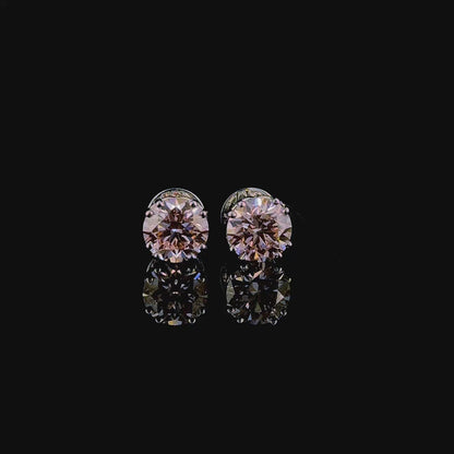Pink Round Diamond Stud Earrings in 14K Gold – Classic Solitaire
