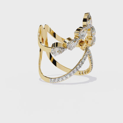 Celestial Cascade – Pear Diamond V-Bypass Ring in 14K Gold
