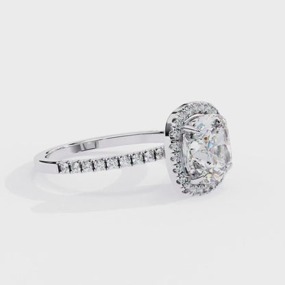 Square Cushion Halo Solitaire Ring - ( 1.20 Center Stone )