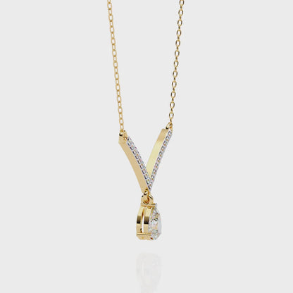 V-Curve Pear Drop – Lab Diamond Pendant Necklace in 14K Gold
