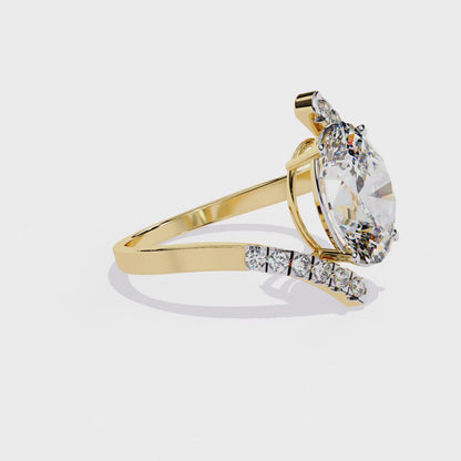 Radiant Sweep – Diamond Oval Solitaire Ring with Angled Pavé Band in 14K Gold