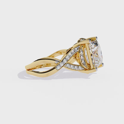Regal Cross – Diamond Princess Cut Ring with Twisted Shank in 14K Gold