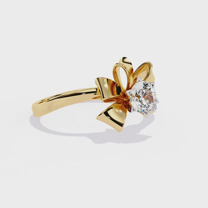 Golden Ribbon – Diamond Bow Ring in 14K Gold