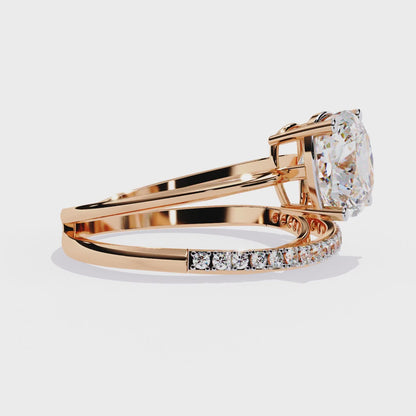 Cushion Curve – Diamond Split Shank Solitaire Ring in 14K Gold