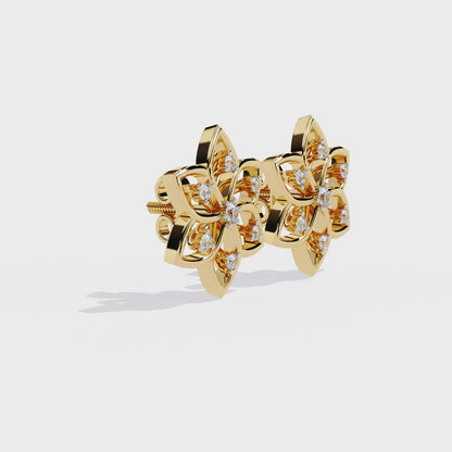 Floral Lattice – Lab Diamond Petal Stud Earrings in 14K Gold