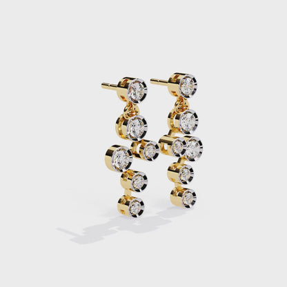Cascade Dots – Bezel Lab Diamond Linear Earrings in 14K Gold