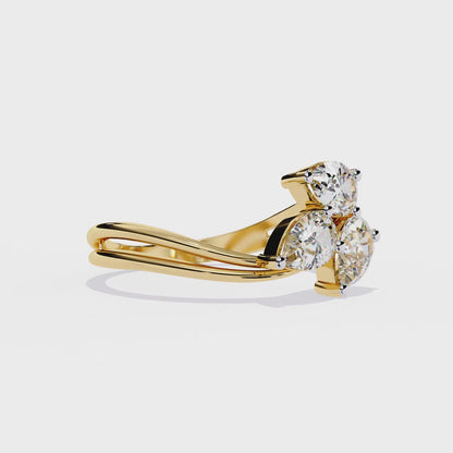 Fleur Twist – Triple Pear Lab Diamond Ring with Interwoven Shank in 14K Gold