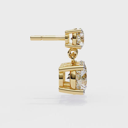 Solar Bloom – Round Lab Diamond Double Halo Drop Earrings