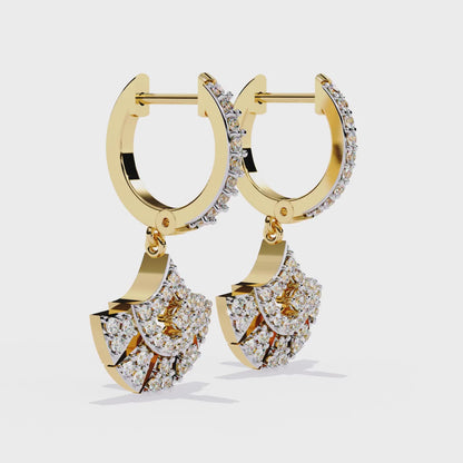 Radiant Fan Drop – Lab Diamond Scalloped Earrings in 14K Gold