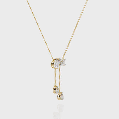 Lariat Éclat – Emerald & Pear Lab Diamond Drop Necklace in 14K Gold