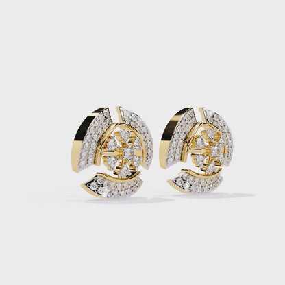 Radiant Halo – Lab Diamond Semi-Crescent Stud Earrings in 14K Gold
