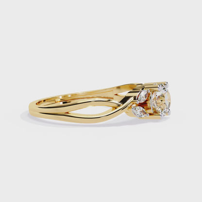 Willow Embrace – Round and Marquise Lab Diamond Twist Ring in 14K Gold