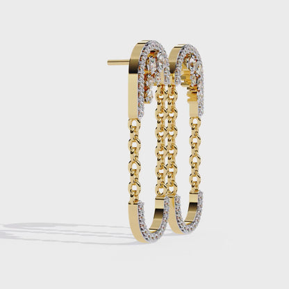 Luxe Loop – Pavé Diamond Chain Link Drop Earrings in 14K Gold
