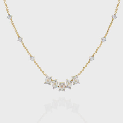 Lumina Radiant – Emerald & Round Diamond Necklace in 14K Gold