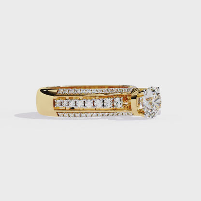 Triad Radiance – Lab Diamond Triple Row Ring with Solitaire Center in 14K Gold