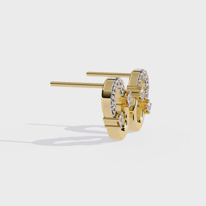 Diamond Bar Loop – Lab Diamond Pavé Lock Earrings in 14K Gold