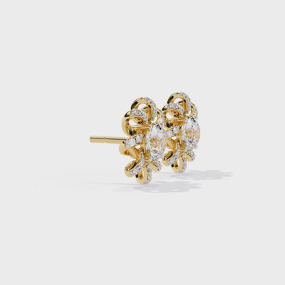 Petal Swirl – Lab Diamond Floral Knot Stud Earrings in 14K Gold