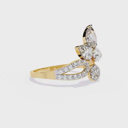 Petal Cluster – Pear Diamond Floral Ring in 14K Gold