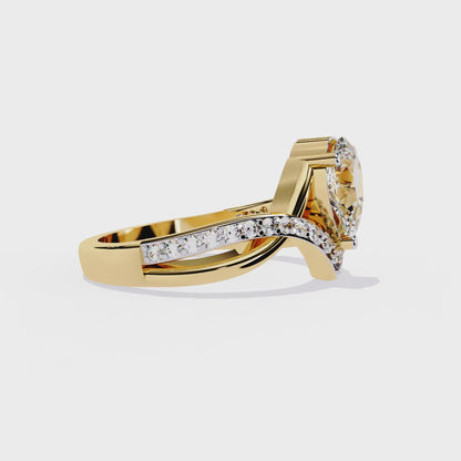 V-Embrace – Lab Diamond Pear Ring with Criss-Cross Pavé Shank in 14K Gold