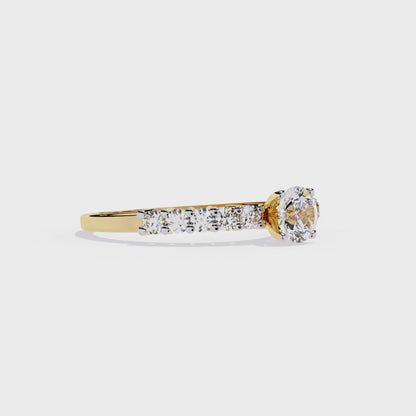 Cascade Band – Round Solitaire Diamond Ring in 14K Gold