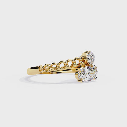 Braided Muse – Oval Solitaire & Diamond Pavé Ring in 14K Gold