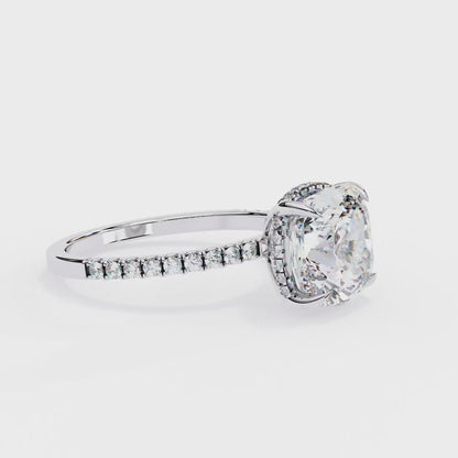 Square Cushion Solitaire Stardust Ring - ( 2 ct Center Stone )