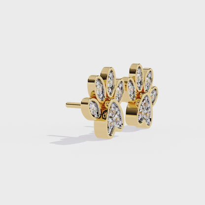 Paw Print – Lab Diamond Pet-Inspired Stud Earrings in 14K Gold