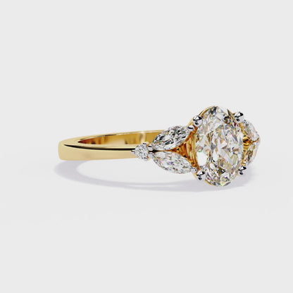 Oval Marquise Radiance – Three-Stone Diamond Ring in 14K Gold