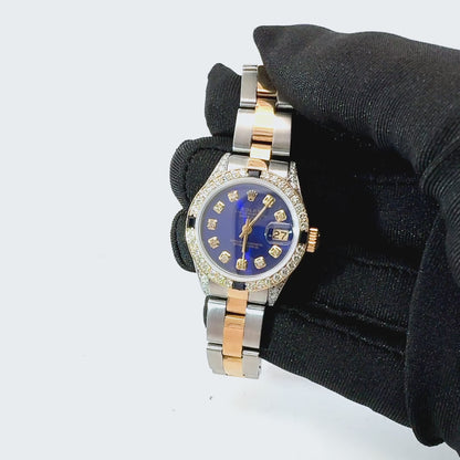 Ladies Diamond Watch Rolex Datejust 26mm | Gold Bezel Sapphires Blue Dial