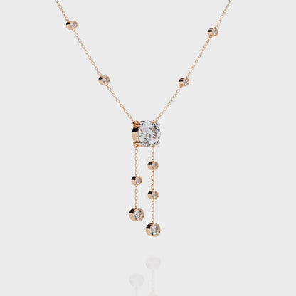 Cascade Lariat – Round Diamond Drop Necklace in 14K Gold