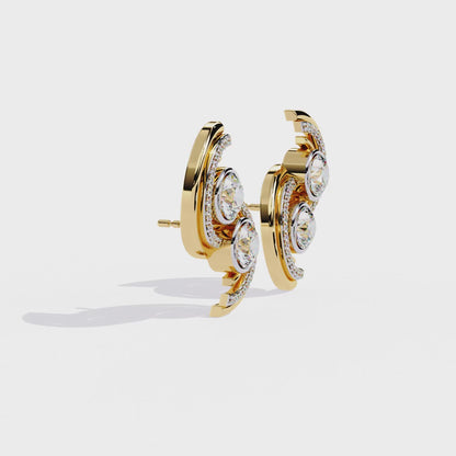 Twin Orbit – Dual Round Diamond Swirl Earrings in 14K Gold