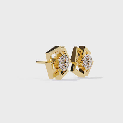 Geo Bloom – Diamond Cluster Stud Earrings in 14K Gold