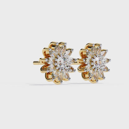 Daisy Marquise – Round & Marquise Lab Diamond Floral Stud Earrings in 14K Gold