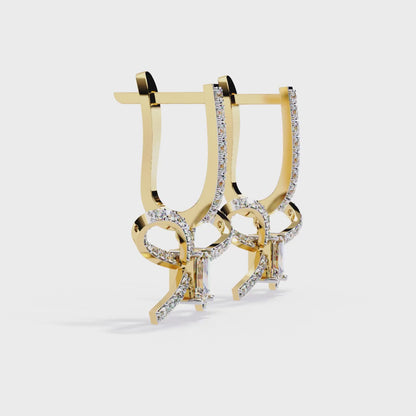 Ribbon Grace – Emerald-Cut Lab Diamond Bow Earrings in 14K Gold