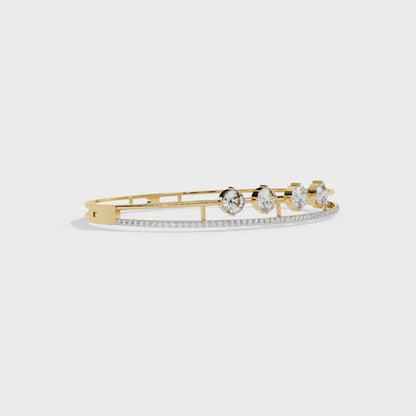 Horizon Row – Four Stone Diamond Bangle with Pavé Rail in 14K Gold