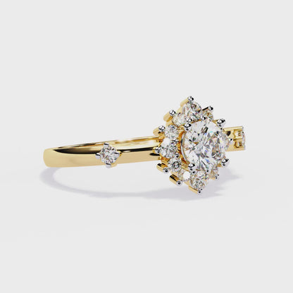 Solstice Bloom – Lab Diamond Halo Ring with Petite Side Accents in 14K Gold