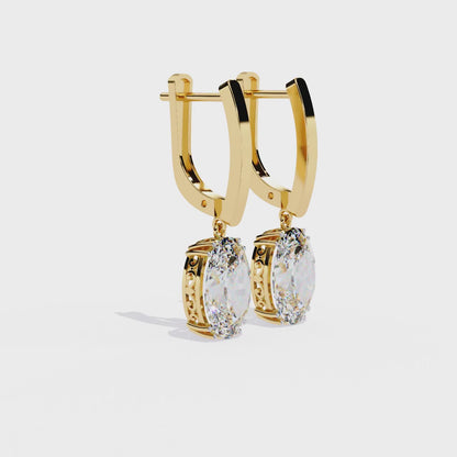 Soleil Drop – Oval Solitaire Diamond Earrings in 14K Gold
