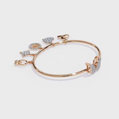 Celestial Charms – Diamond Gold Bangle with Dangling Motifs