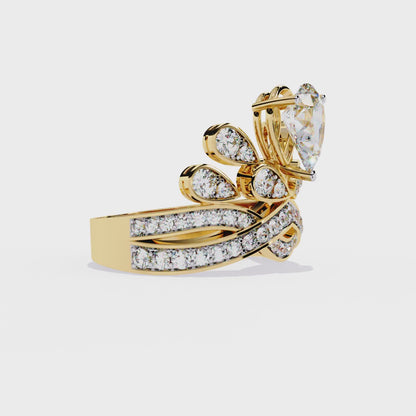 Celestial Crown – Pear Diamond Ring with Regal Scrollwork in 14K Gold